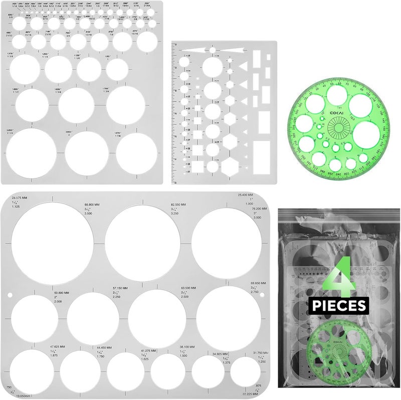 ENJOYLink Circle Template & Stencil 4-Pack Set Drafting Templates for Architecture, Engineering, Art Design, Office & School Multi-Size Reusable Drafting Tools - Image 1